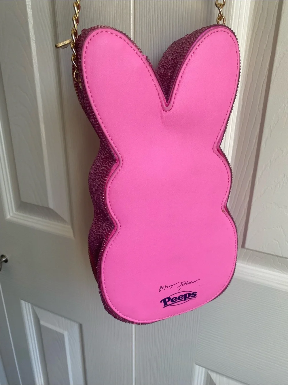 NEW Betsey Johnson Rhinestone Peeps Pink Bunny Crystal Crossbody Bag - Picture 9 of 11